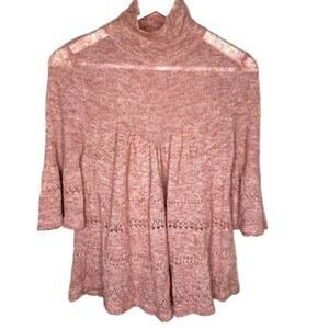 Anthropologie Feather Bone Pink Merino Alpaca-Blend Mock Neck Sweater, Sz S